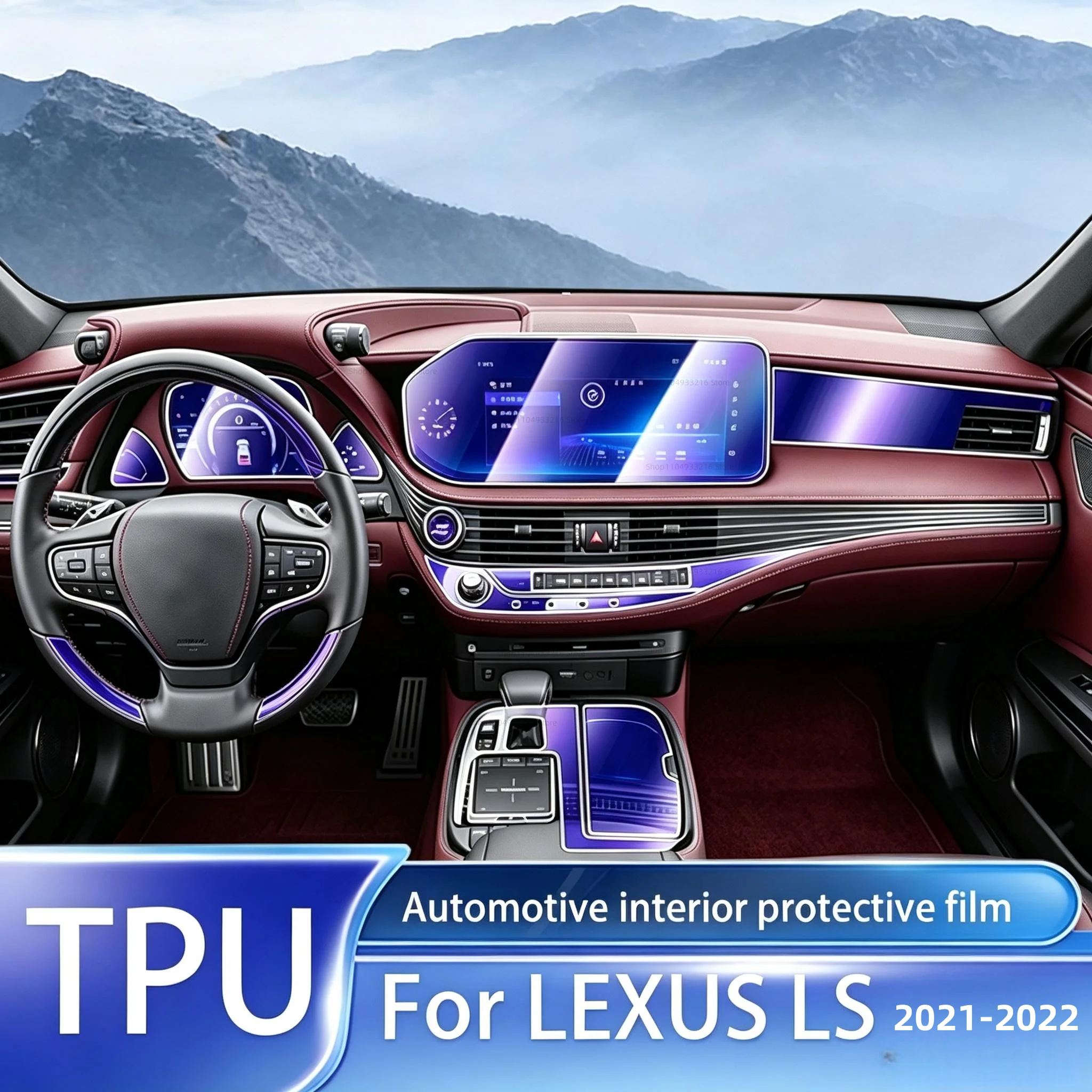 Transparent TPU Protective Film Anti-scratch For LEXUS LS 2021-2022 Car Interior Center Console Dashboard Navigation Pre-cut PPF