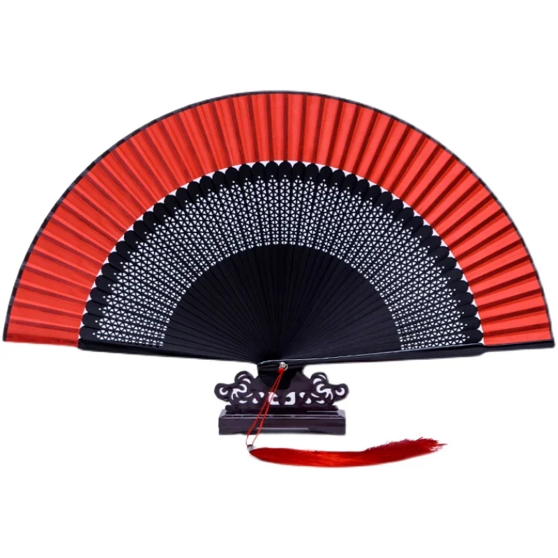 

Большой красный женский танцевальный веер в китайском стиле, старинный складной веер Hanfu, Cheongsam для подиума, 7 дюймов, 23 см