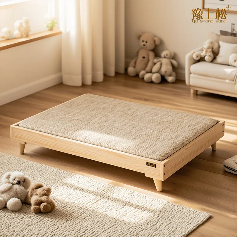 Four Seasons Pet Bed Solid Wood Off the Ground Large, Medium and Small Cat Kennel Wooden Kennel Pet Mattress Removable and Washi