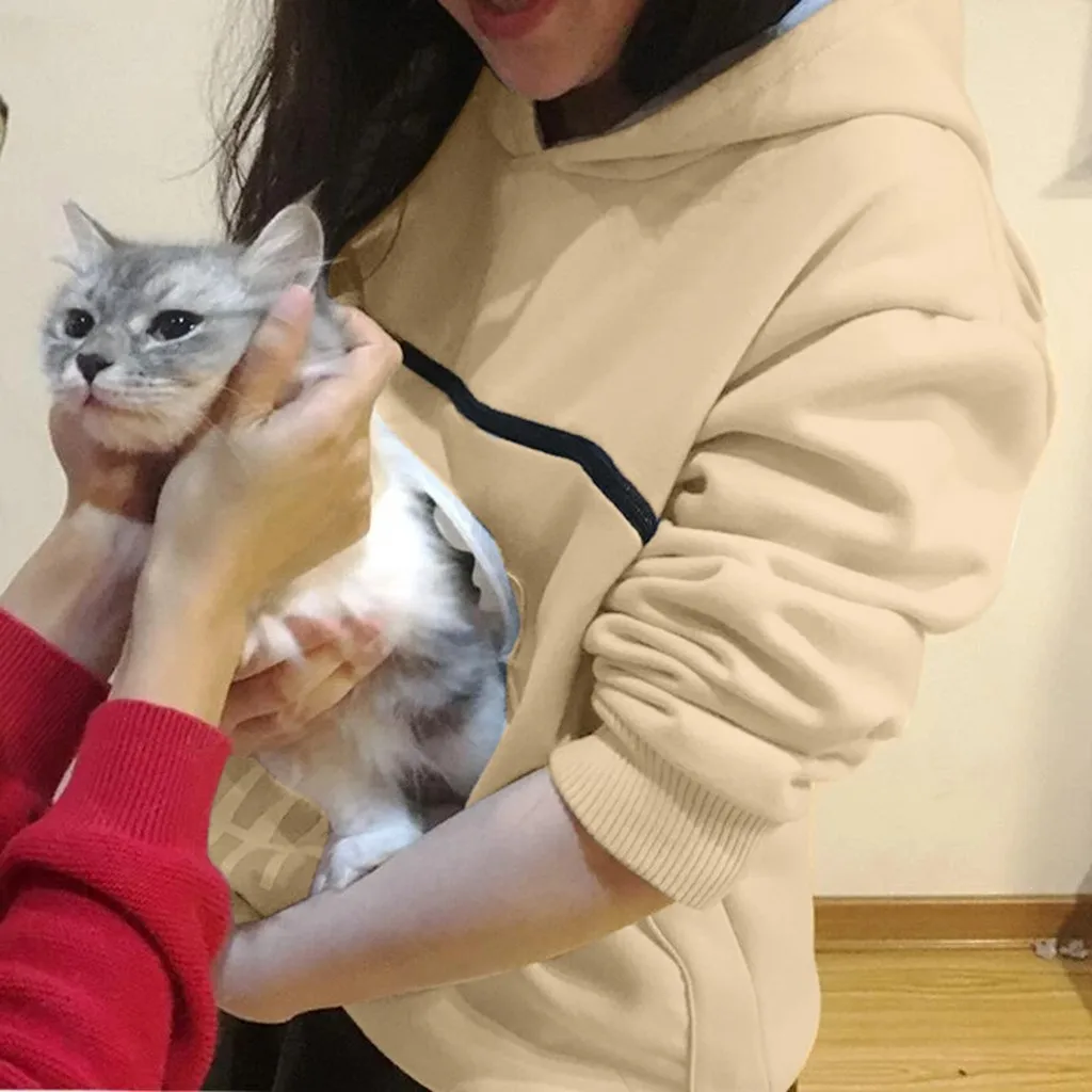 Cat Lovers Carry Pet Hoodie Sweatshirt Women Kangaroo Dog Paw Pullovers Cuddle Pouch Sweatshirt Pocket Animal Ear Hooded