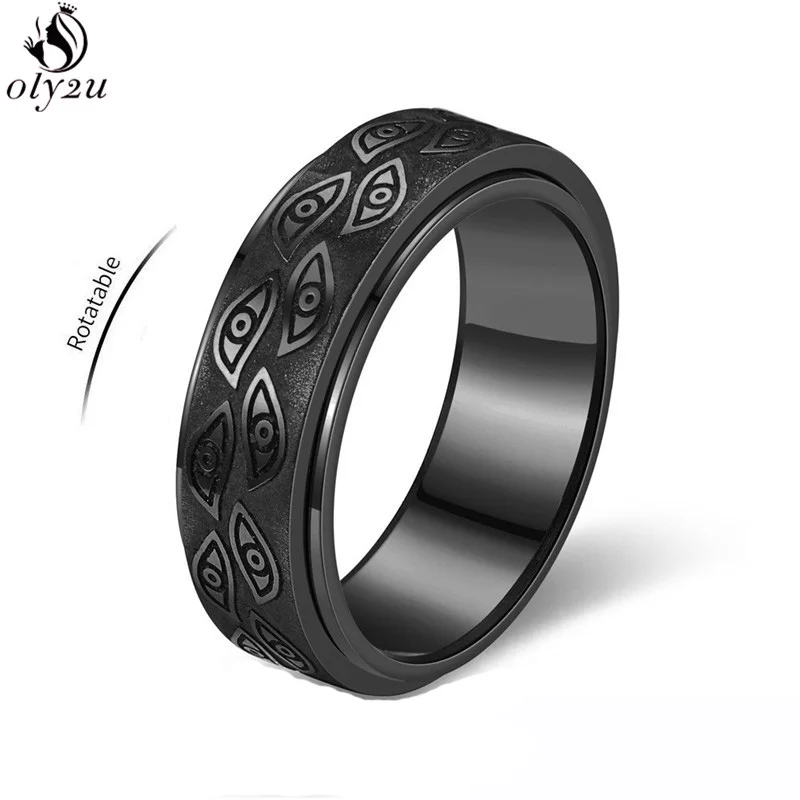 Anelli antistress rotanti con occhi incisi vichinghi per uomo Anello rotante per sollievo dall'ansia retrò in acciaio inossidabile Regalo punk bague homme