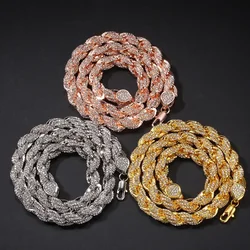 9mm Bling Rope Chain Choker Necklace Gold Silver Color Iced Out Rhinestones Hiphop Jewelry For Men Women Drop Shipping 24inch
