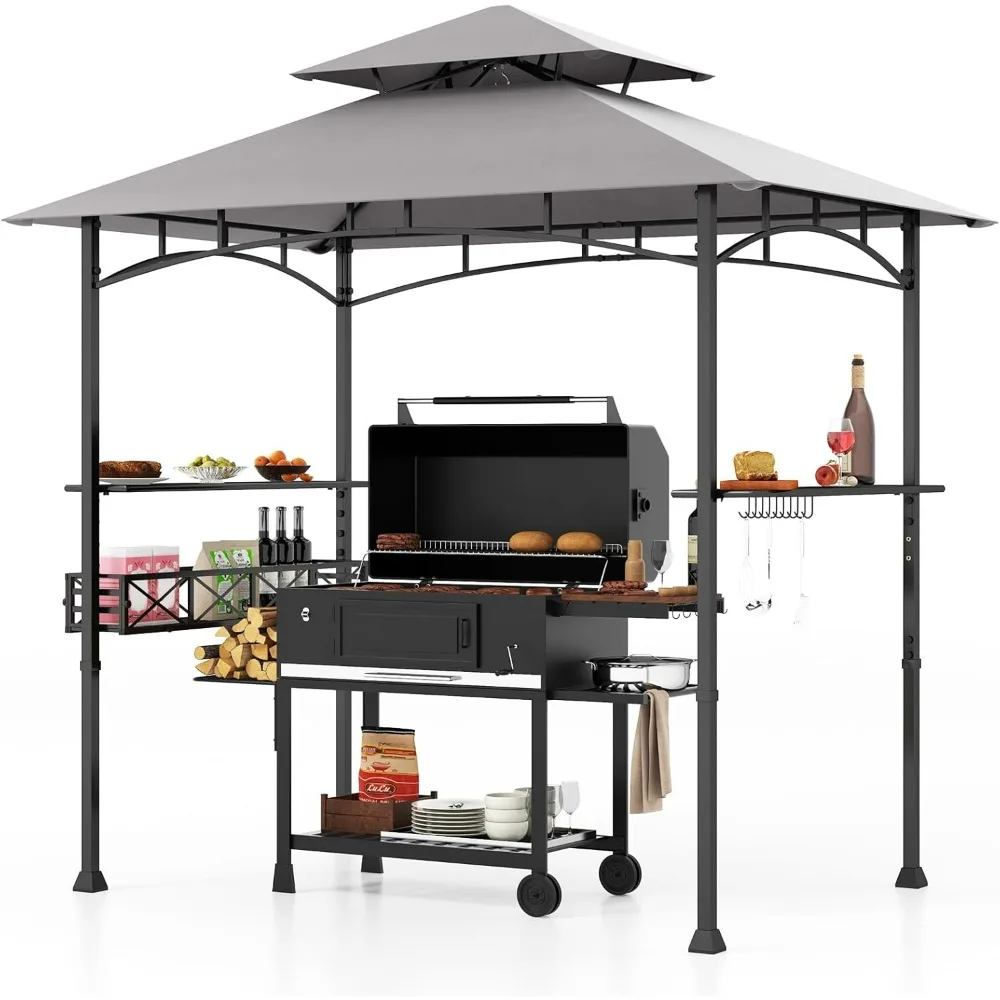 

Gazebo, 2-Tier with 2 Shelves, 10 Hooks, Bottle Opener & Storage Basket, for Backyard, Garden