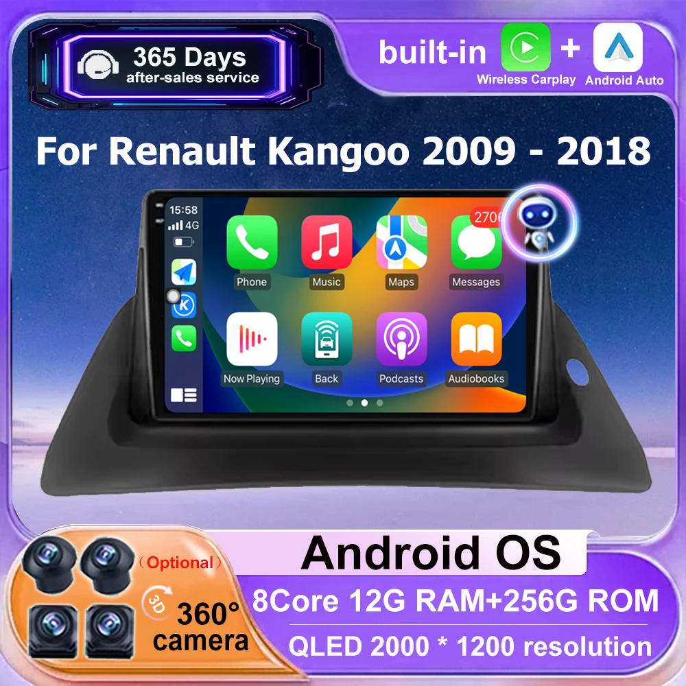 

9 inch Android Auto For Renault Kangoo 2009 - 2017 2018 Car Radio Multimedia Video Player Navigation Stereo Carplay WIFI BT