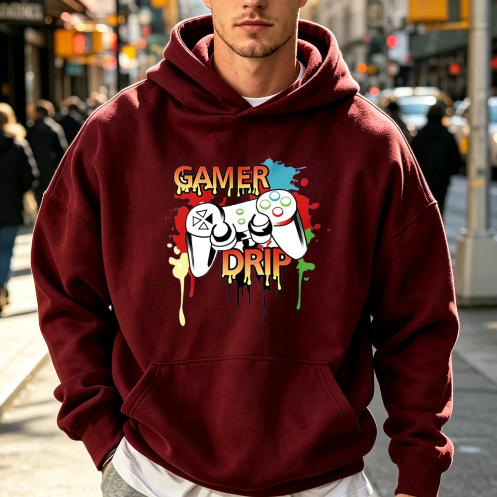Unisex Gamer Drip Hoodie Colorful Splash Game Controller Print Pullover Sweatshirt Hop Gaming Streetwear Long Sleeve Hooded Tops