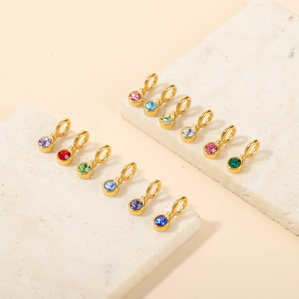 

3PCS Simple Gold Plated Round Pendant Dainty Multicolor Birthstone Zircon Charm for Diy Necklace Bracelet Accessories Jewelry