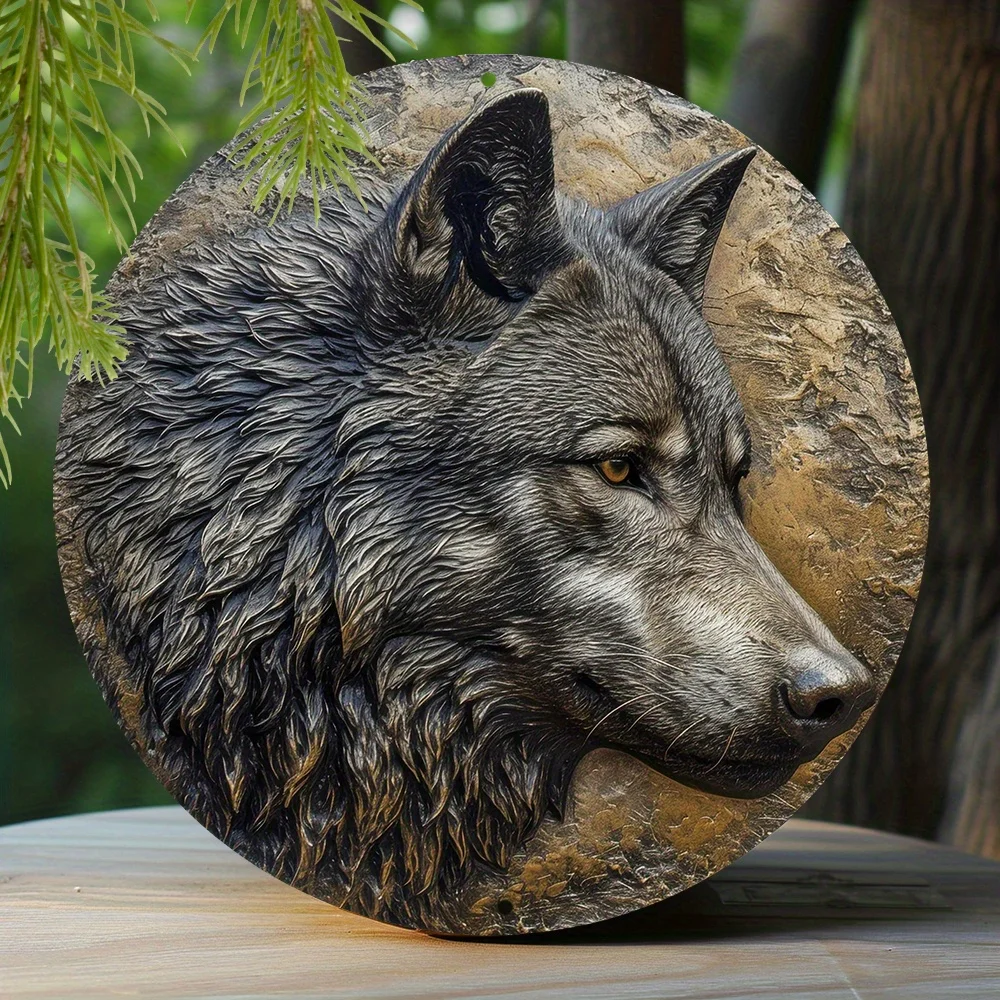 

Sign Faux Embossing Painted Round Wreath Sign Living Room Decoration Pet Lovers Gifts North American Gray Wolf Themed Decoration