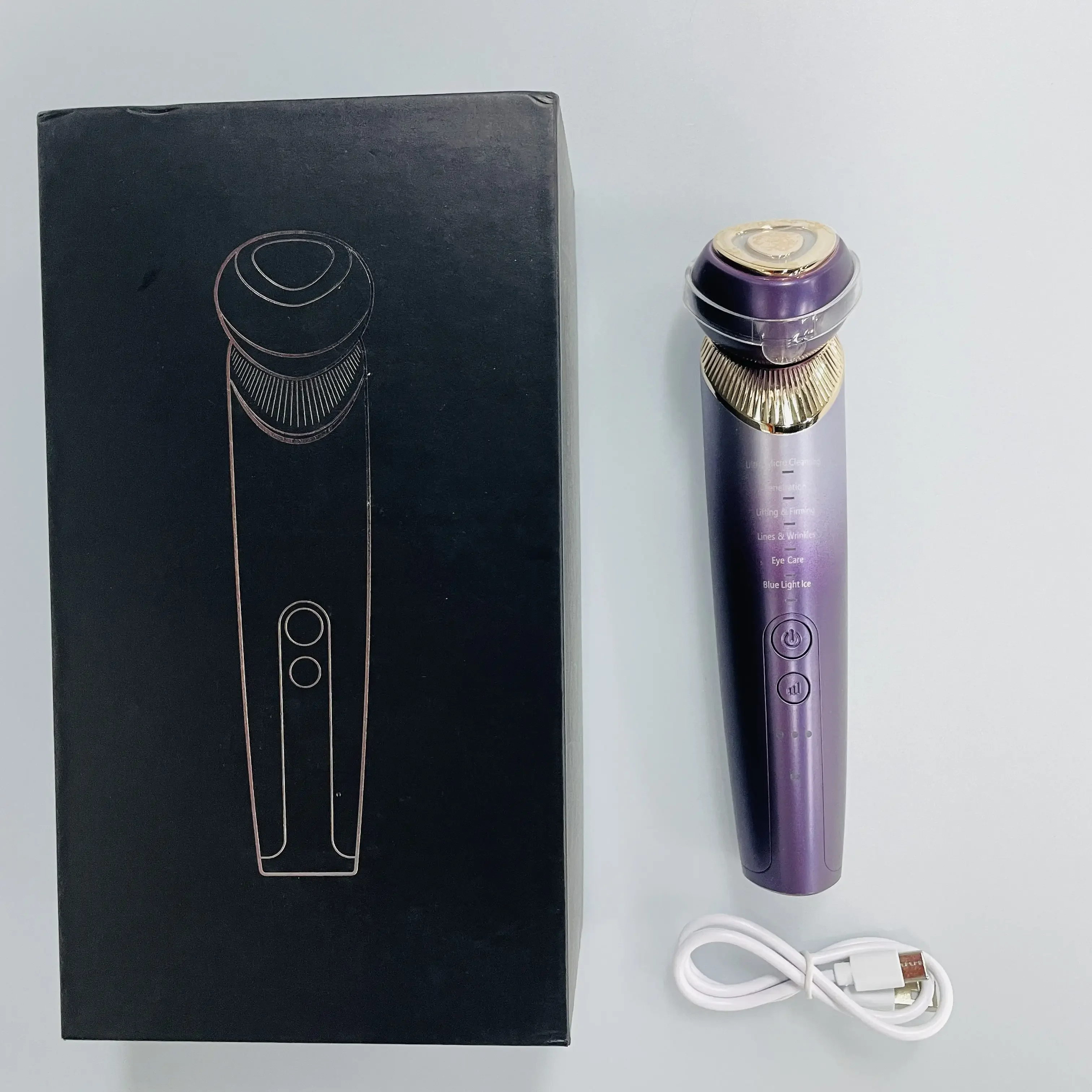 Dispositivo facial de microagulha de radiofrequência, terapia de íon de luz led, haste de tratamento de levantamento de pele do pescoço, ferramenta de aperto de rugas