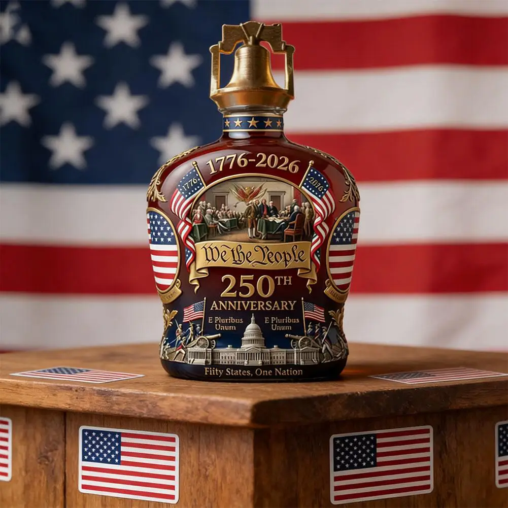 Beautifully Designed U.S. 250th Anniversary Commemorative Whiskey Bottle And Glass Cup Used For Commemorative Collection