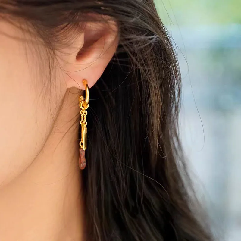 Real stone fish dangle hoop earrings for women vintage funny creative earrings simple cute elegant jewelry new in 2026