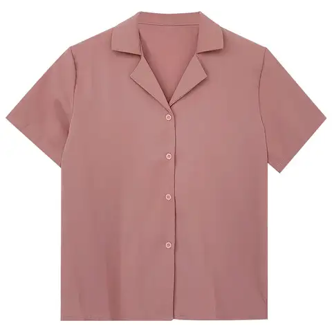 Summer Casual Korean Fashion Loose Buttons Single Breasted Solid Color Short Sleeve Bright Easy Close to the People Wild Popular