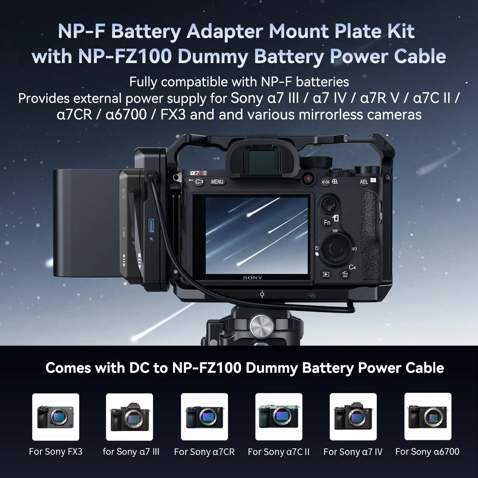 SmallRig NP-F Battery Adapter Mount Plate Kit for Sony Sony FX3 / FX30/ α7CR / α7C II / α7 IV/ ZV-E1 with NP-FZ100 Dummy Cable