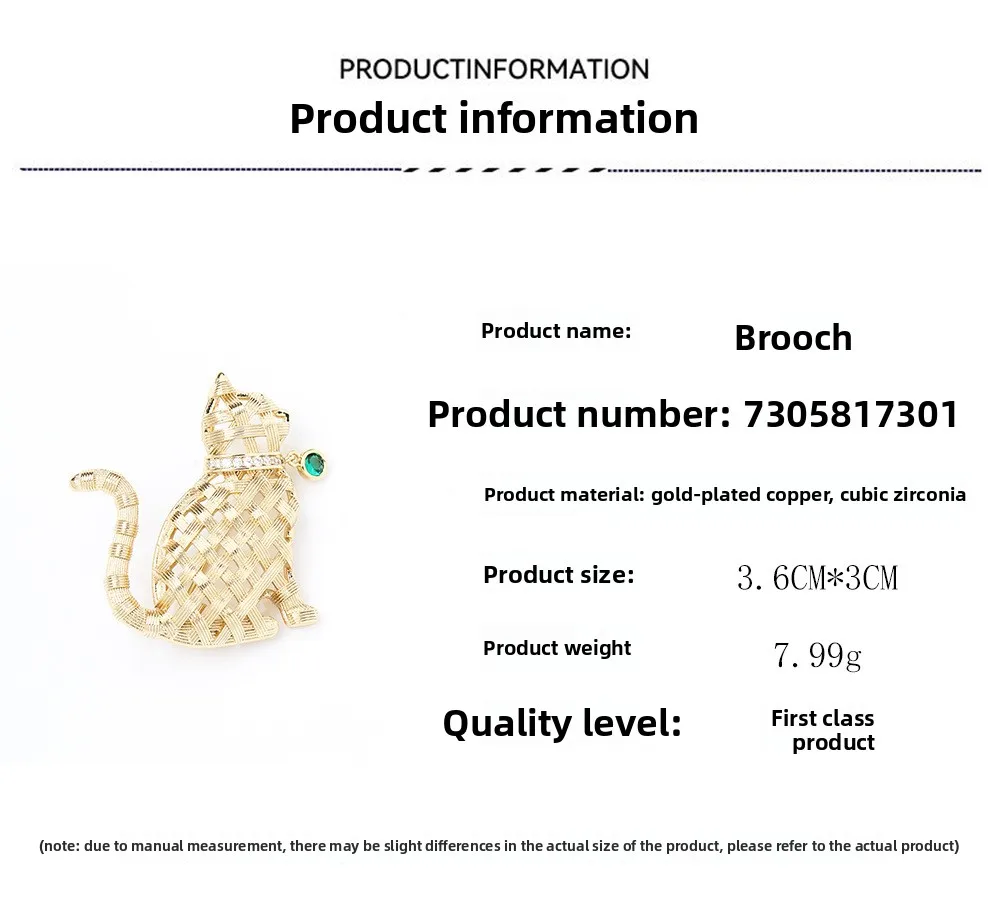 Design Sense Compilation Gold Kitten Brooch Cute Versatile Delicate Diamond-encrusted Animal Pet Cat Pin Women's view 6