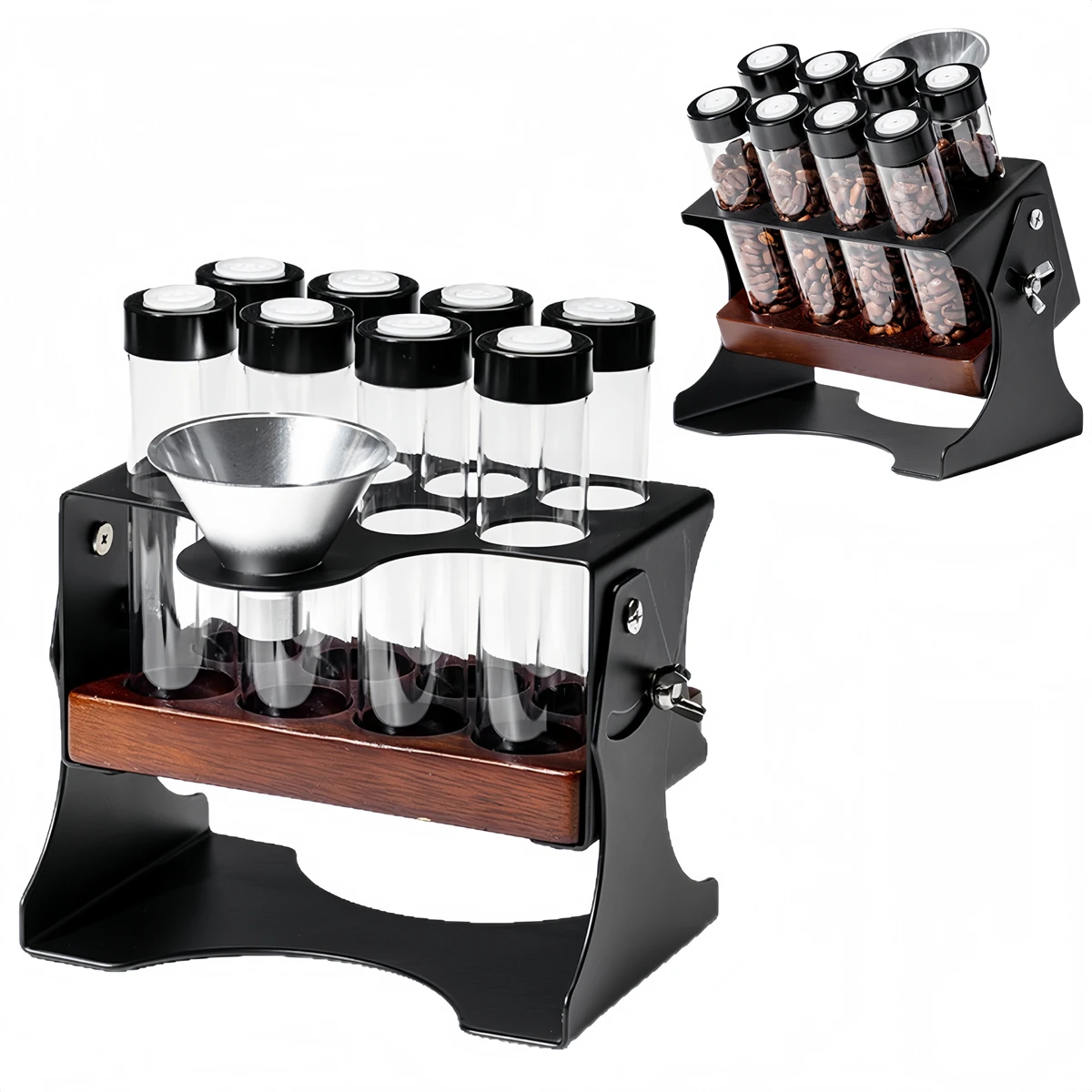 

10pcs/set Coffee Bean Storage Stand Single Dose Coffee Bean Storage Display Stand Exhaust Valve 8 Tubes With Funnel Accessories