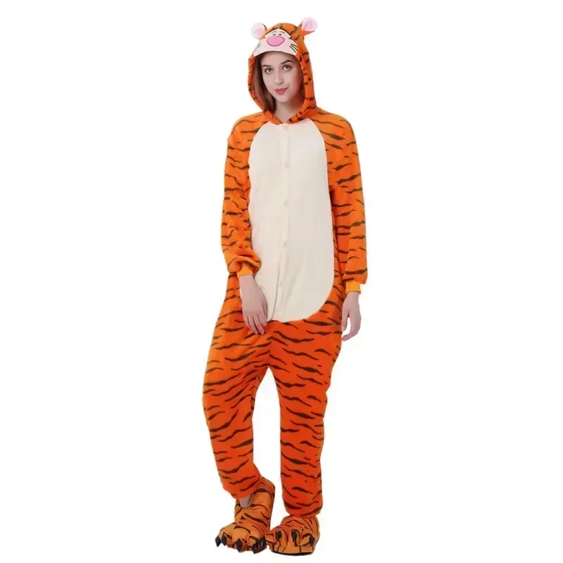 Cartoon Adult Jumpsuit Costume Onesie Tiger Pajamas Unisex Animal One-Piece Costume Cosplay Women Men Homewear Sleepwear Party