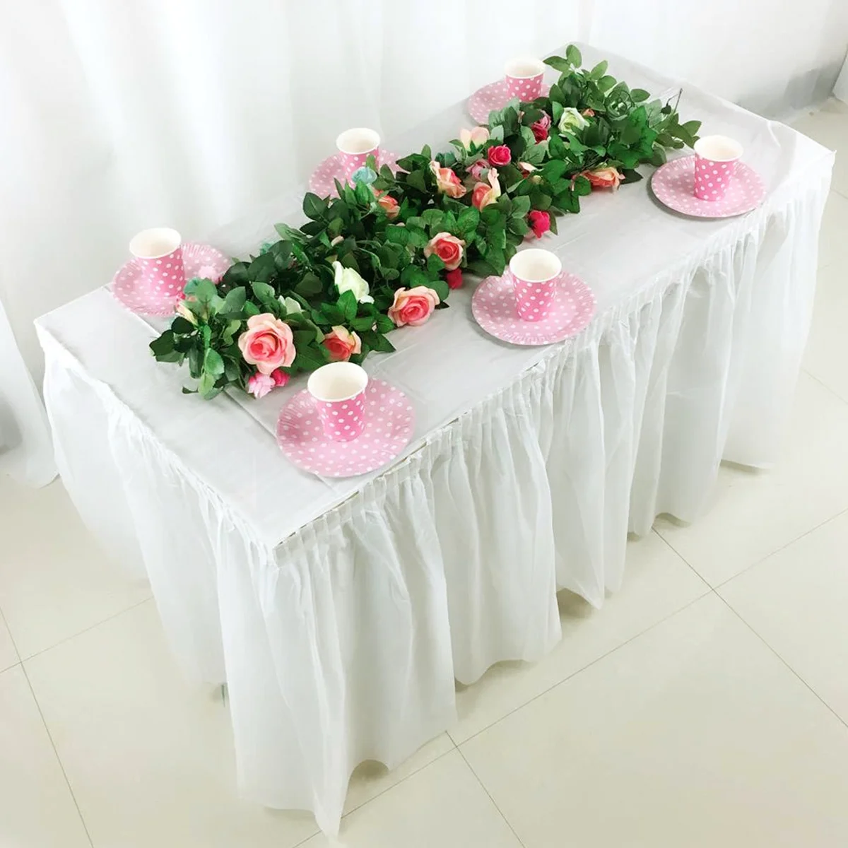 

Plastic Table Skirt Portable Disposable Desk Skirt Party Wedding Birthday Decorative Cover for Home Events White