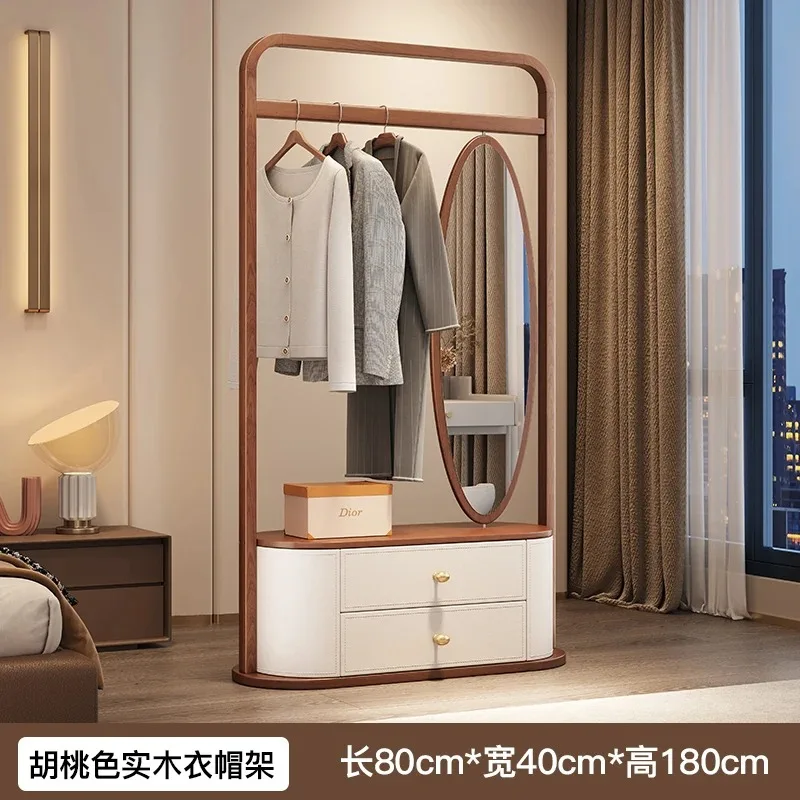 JZ-19  Solid Wood Hanger Floor-to-ceiling Bedroom Coat Rack Integrated Full-body Mirror Home Living Room Rack