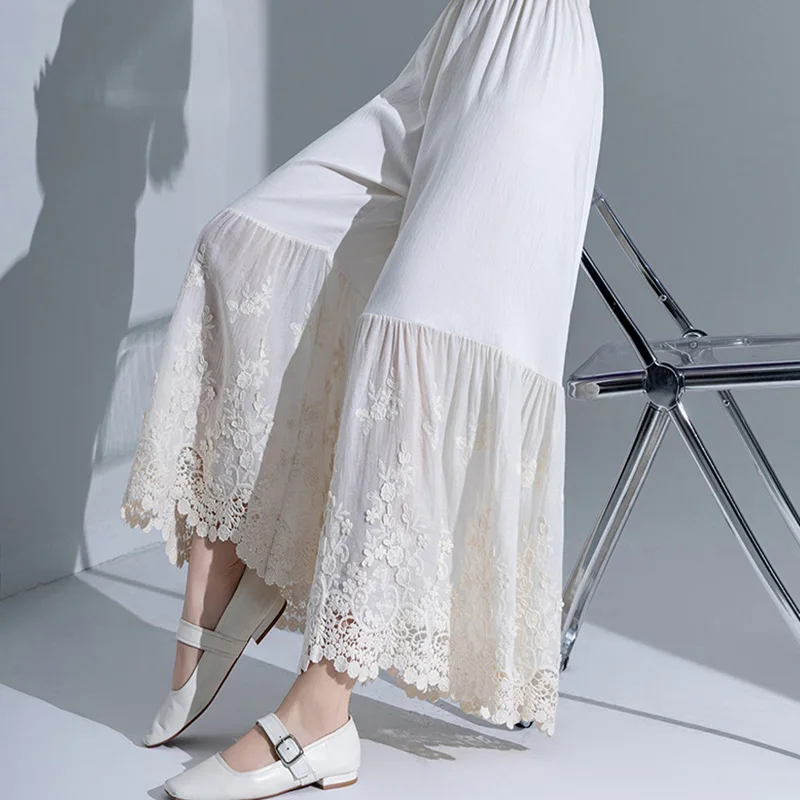 Pantaloni in vita elastica con finiture in pizzo ricamato Gonna Abbigliamento interno Lungo misto cotone poliestere Resistente all'statico
