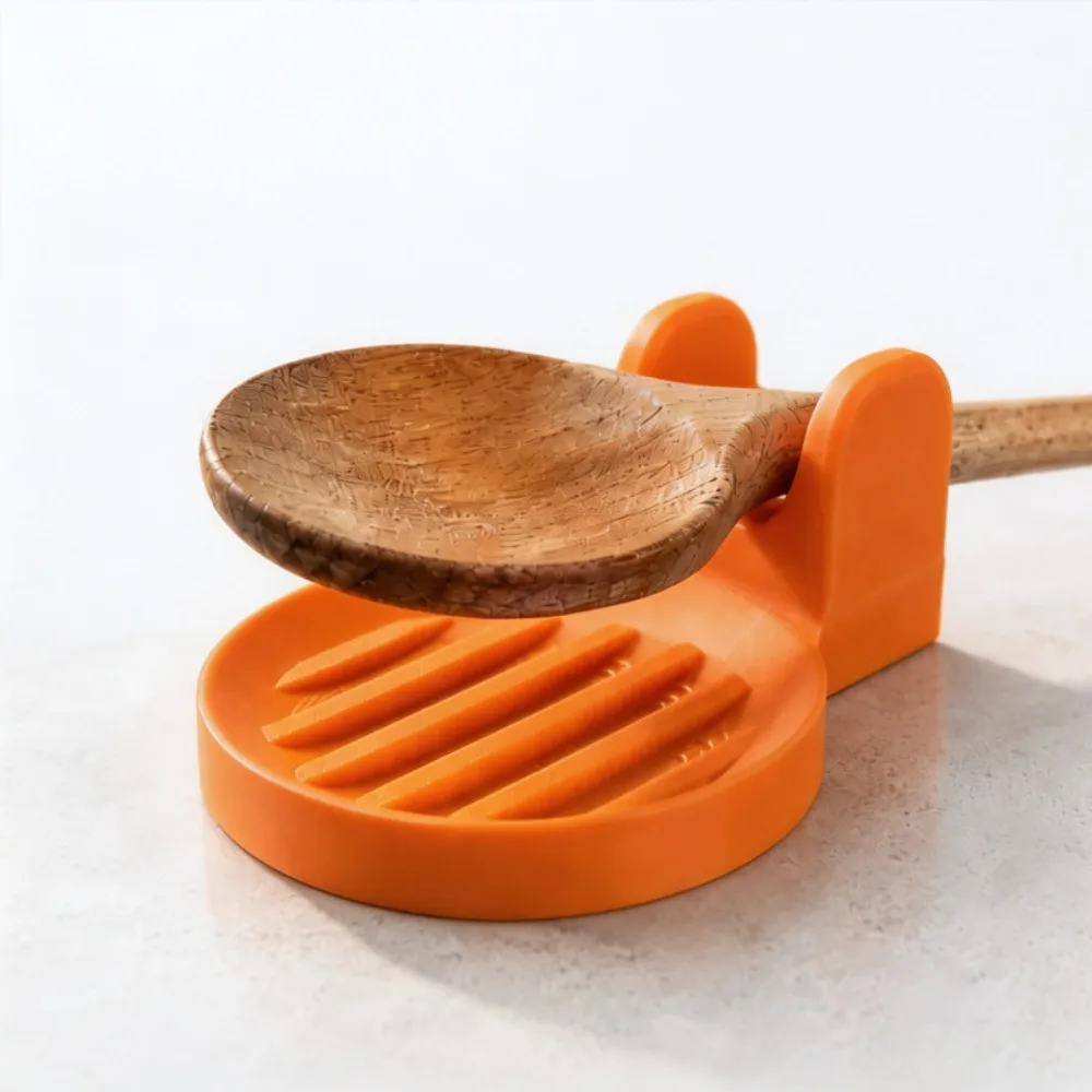 Multi-functional 3D Printed Spoon Holder Non Slip Orange Spoon Rest Anti-drip Plastic Ladle Storage Rack Cutlery