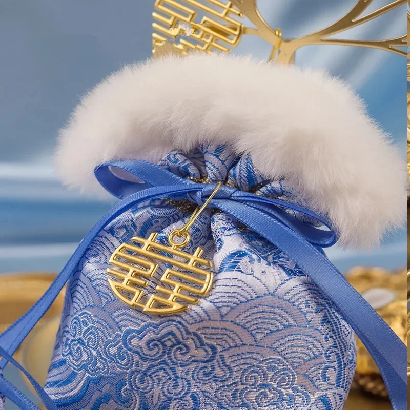 Blue Phantom Original High-end Wedding Candy Bag With Fluff  Gift Packing Bags Valentine's Day Chocolate Candy Box 10PCS/LOT