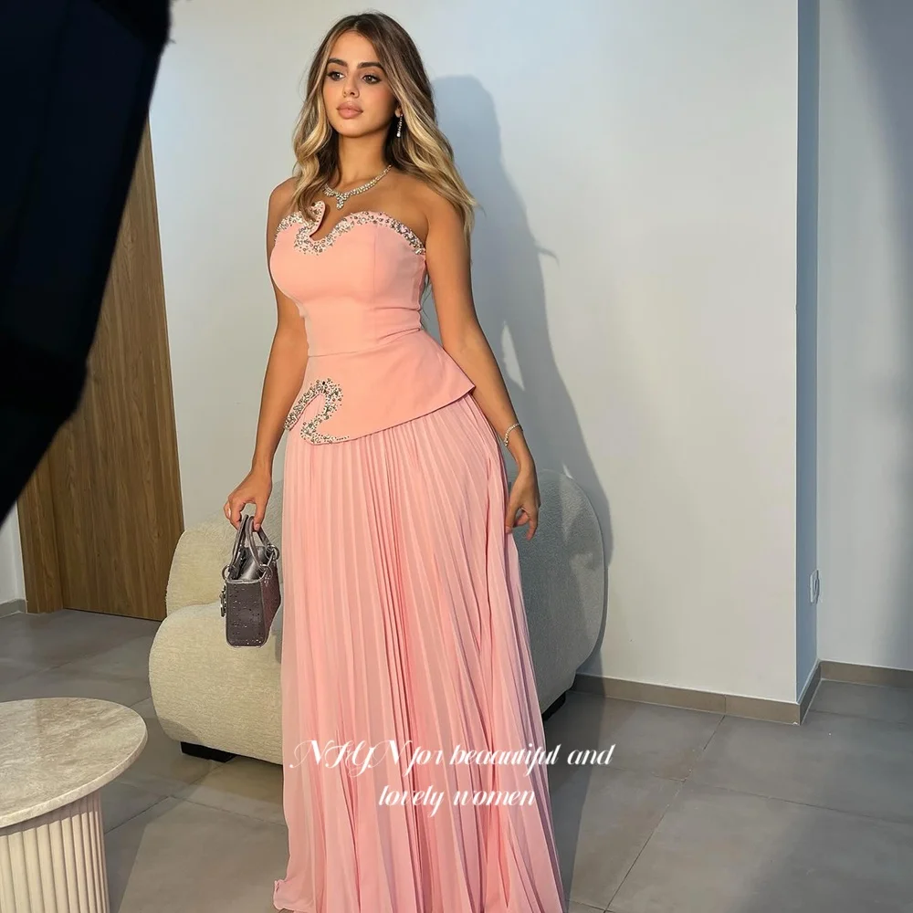 

NFYN A Line Evening Dress Pleated Party Dress Beading Chiffon Elegant Prom Dress for Formal Occasions Customized