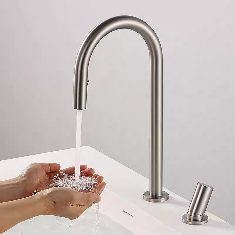 Brushed Nickel Pull Out Basin faucet two-hole Brushed Gold bathroom faucet sink tap Grey widespread Black basin Tap Lavotory Tap