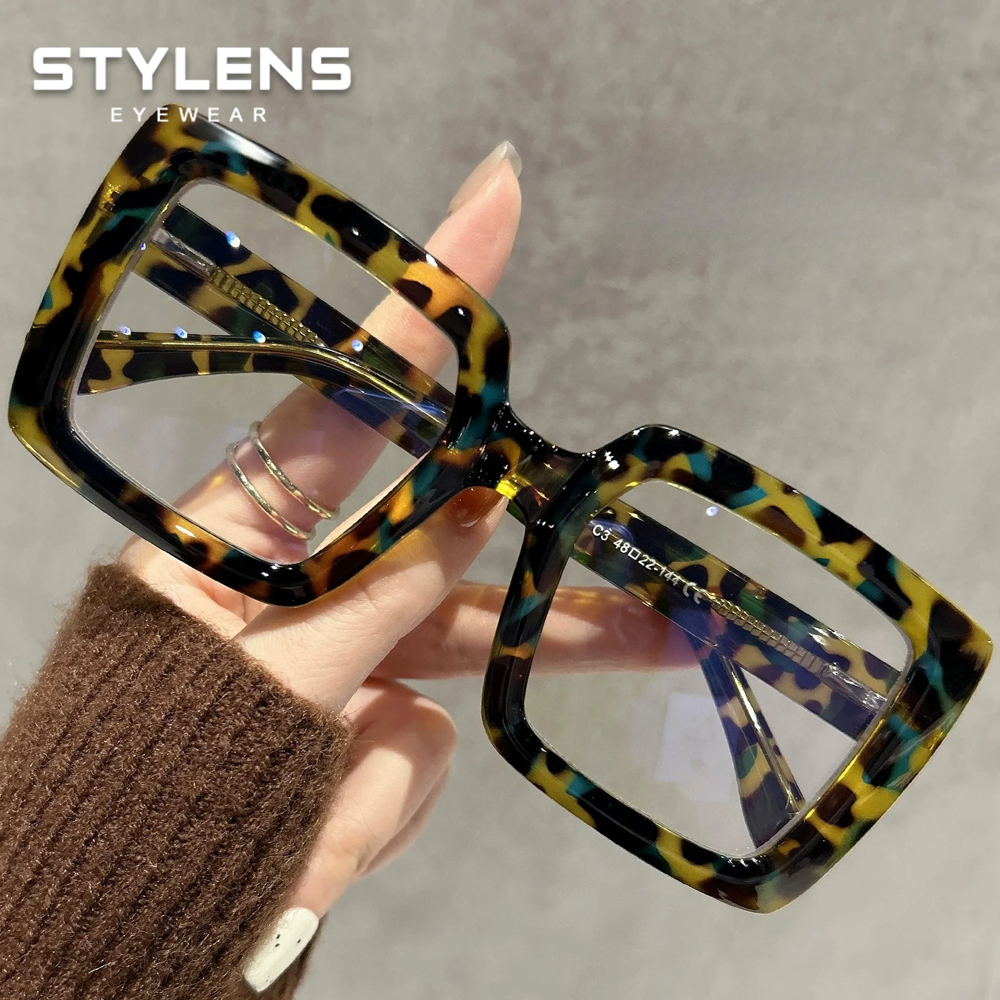 STYLENS 트렌디한 사각형 대형 프레임 독서용 안경 여성용 블루라이트 차단 근시 안경 맞춤형 다초점 안경