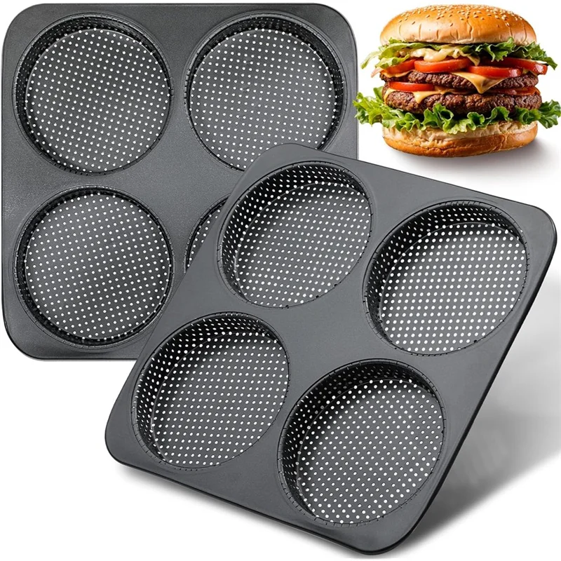

VEHO-Large 5" Hamburger Bun Pan, Nonstick Bun Pans For Baking, Heavy Gauge Carbon Steel,Homemade Burger Set Of 2