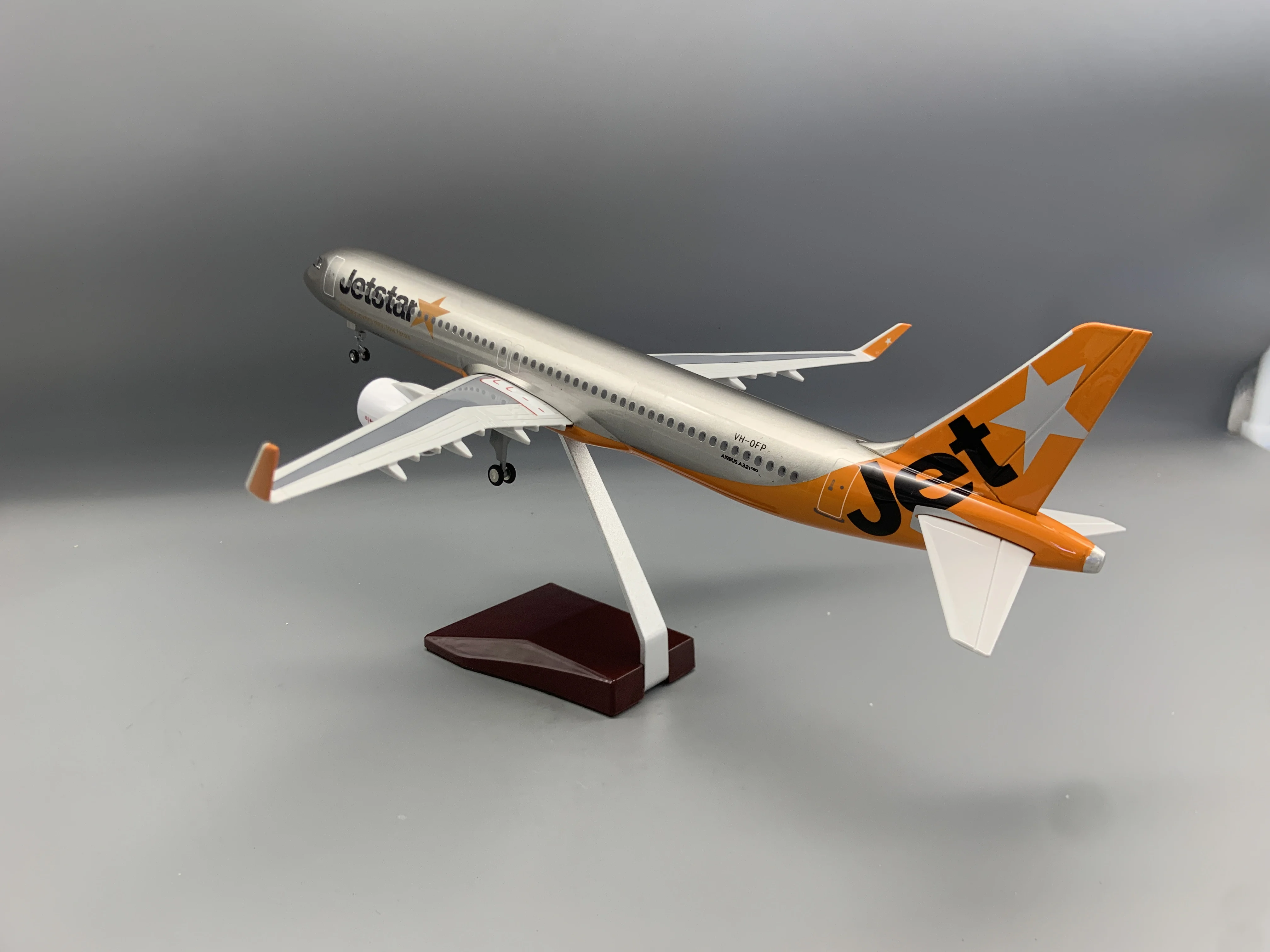 44cm Miniature Plane A321 Jetstar Airplane Model 1:100 Scale Aircraft Resin with LED Light(Touch or Sound Control) Collectible view 3