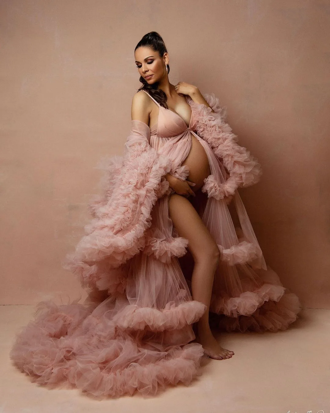 Vestidos de baile fofos exclusivos para sessão de fotos ou chá de bebê, alças espaguete sexy, robe de maternidade personalizado, vestidos para sessão de fotos