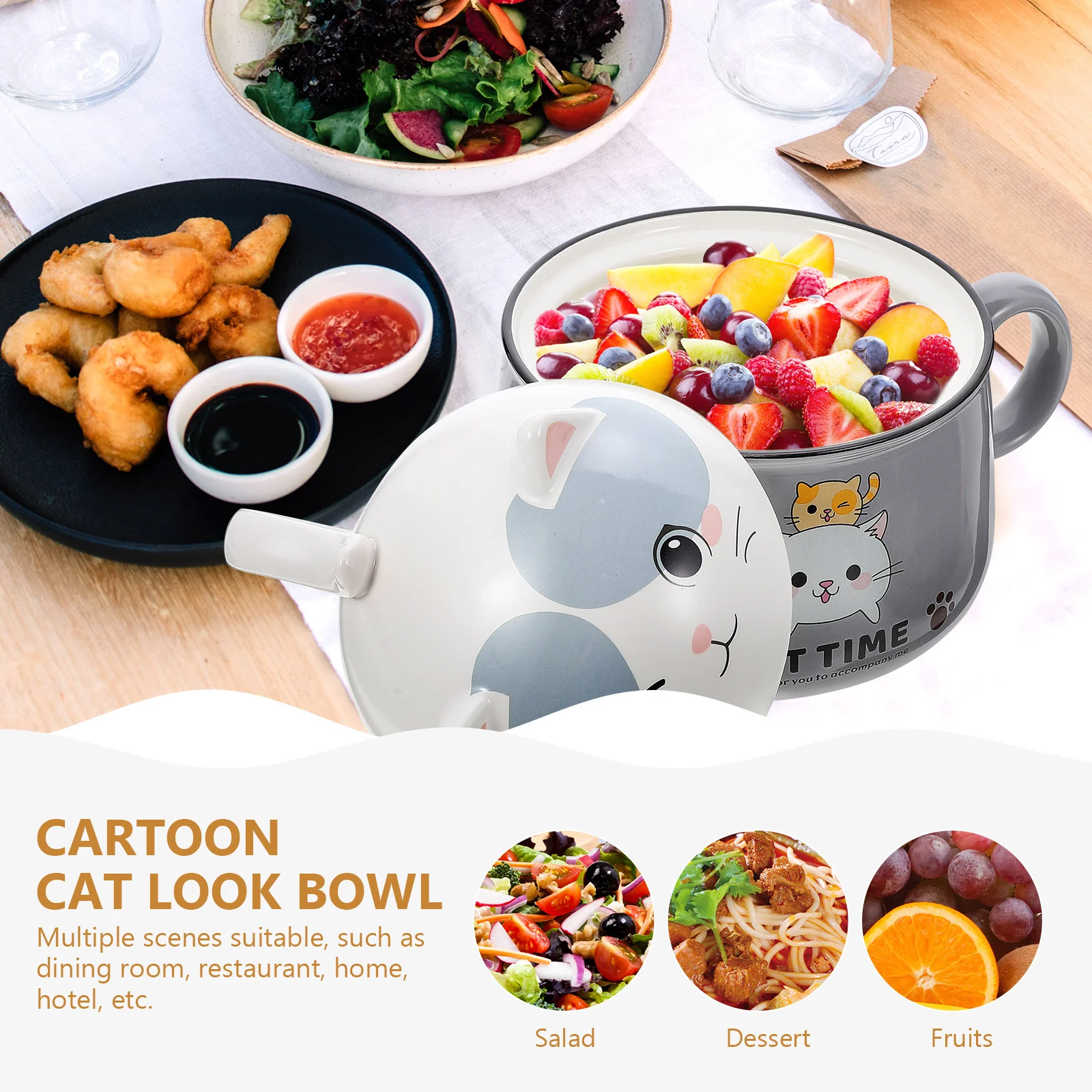 

Adorable Ceramic Bowl Versatile Use for Home Hotel Restaurant Smooth Round Mouth Anti Scalding Practical Decorative