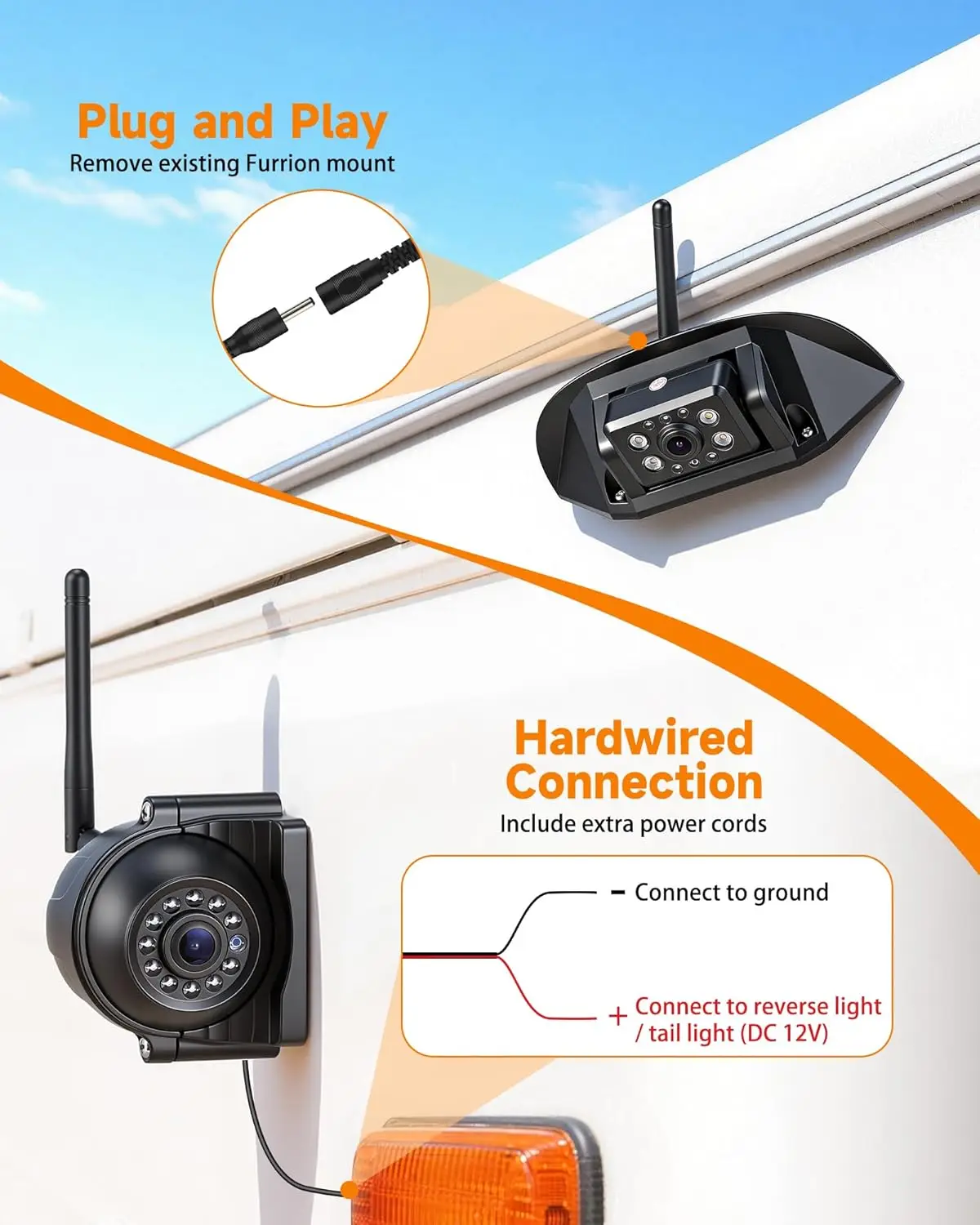 Airow auto Wireless RV Backup Camera System Plug Play Furrion  Touch Screen 3 Rear/Side Cameras DIY Parking Lines DVR Recording