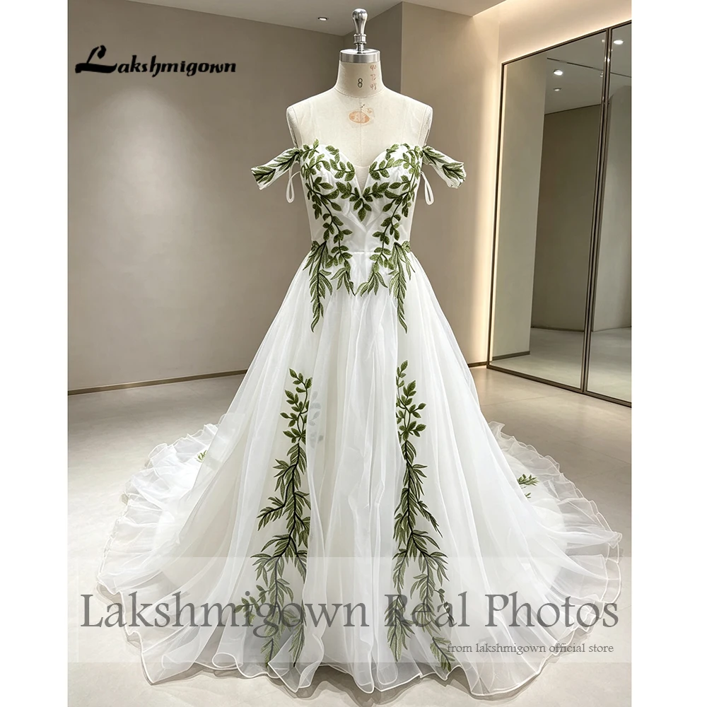 Lakshmigown Grünes Gothic-Hochzeitskleid 2027 Echte Fotos Spitze Off-Shoulder Bohemian Alternative Brautkleid Maßanfertigung – Detail 5