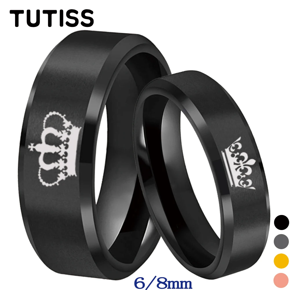 TUTISS 6MM 8MM Men Women King Queen Ring Classic Laser Engraved Tungsten Wedding Band Satin Finish Comfort Fit