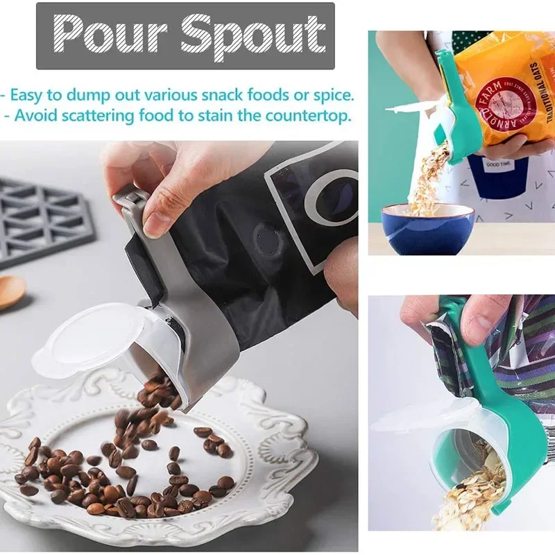 Food Storage Bag Sealing Clips Plastic Cap Sealer Clip With Pour Spouts Snack Candy Storage Fresh Clamp Kitchen Organizer