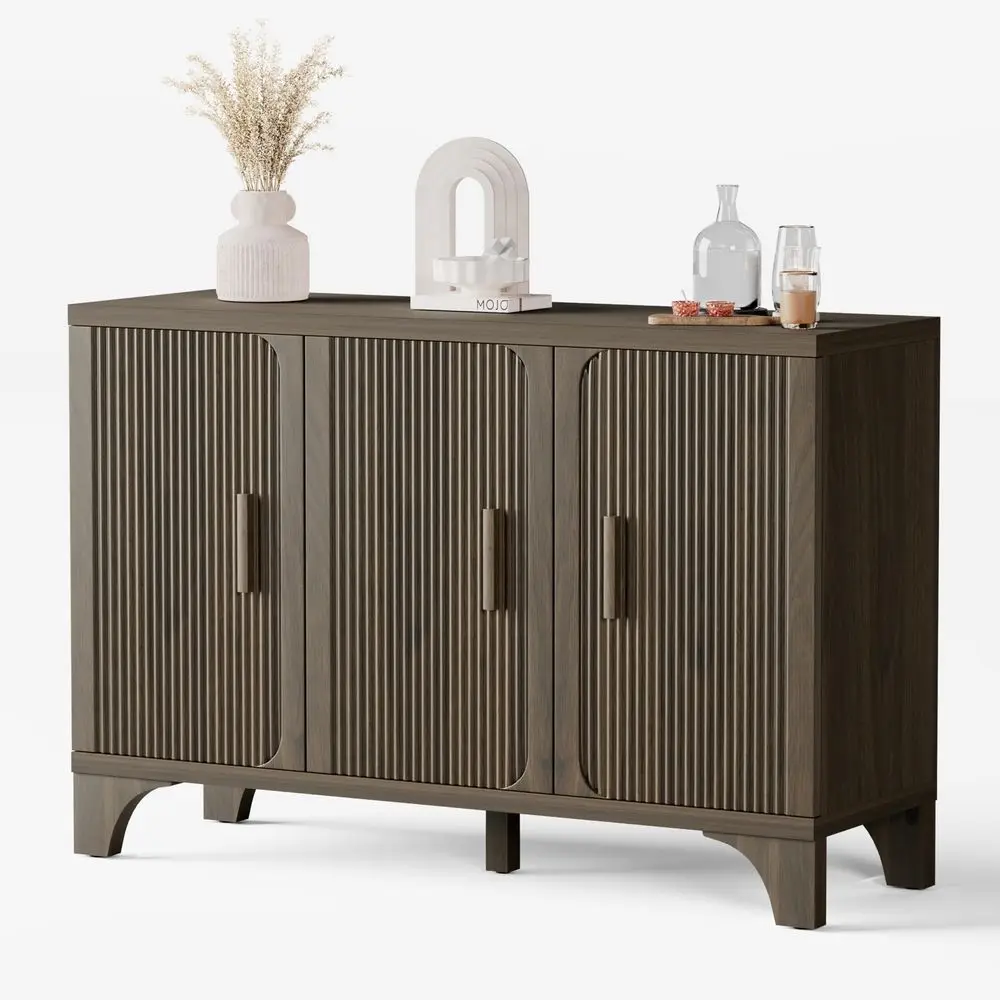 

Century Modern Fluted Buffet Cabinet with Storage, Accent Sideboard and Credenza Storage Cabinet with Doors, Wood Coffee Bar Co