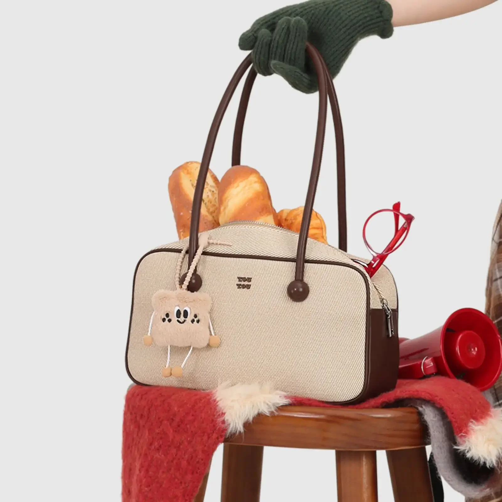 

TOUTOU Women Bowling Underarm Bag 2024 Autumn Canvas Original Designer Brand Female Replica Handbag Cute Pendent Christmas Gift
