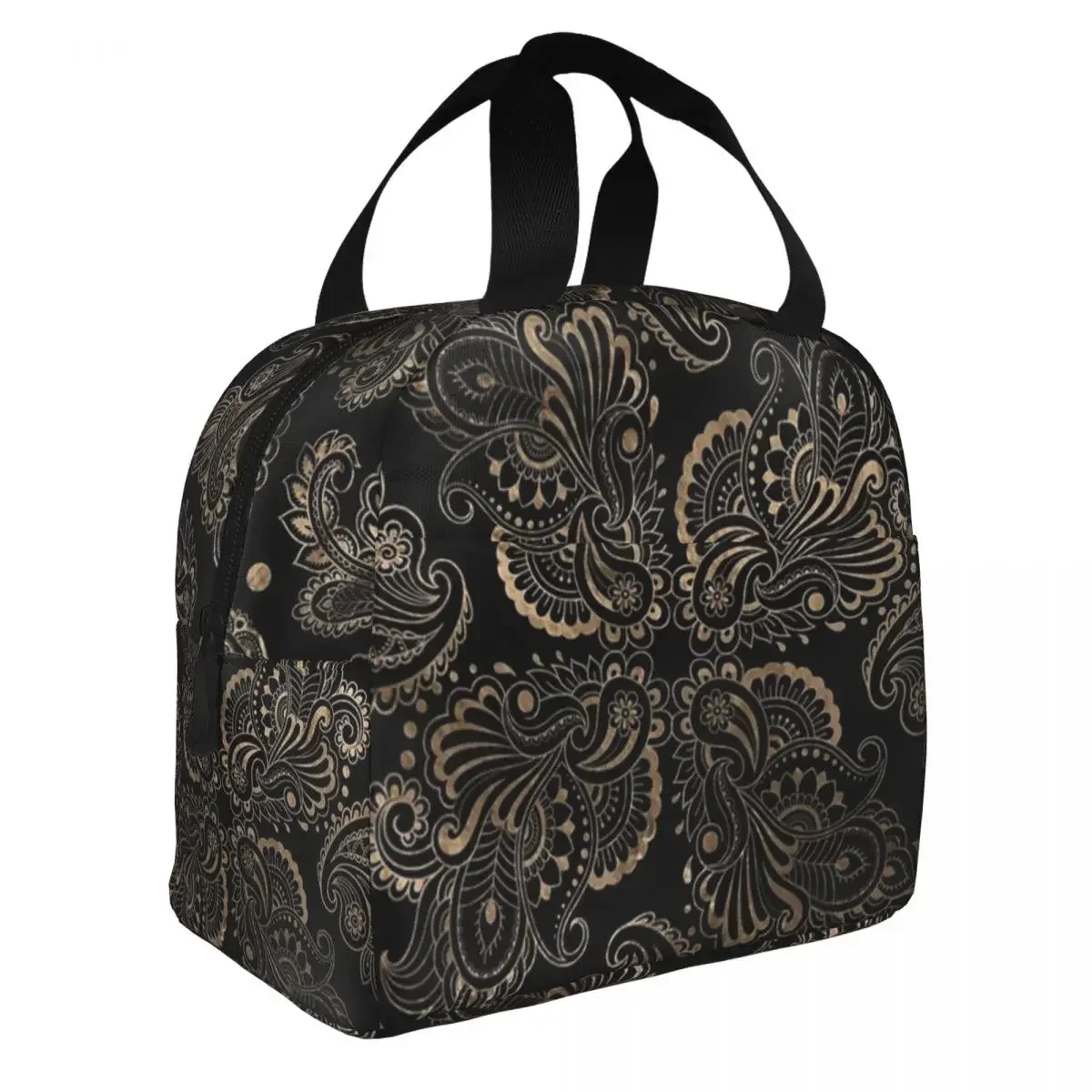 Lunch Bag for Women Kids Oriental Paisley Ornament Insulated Cooler Bag Portable Picnic Work Canvas Lunch Box Food Storage Bags