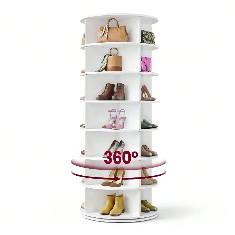 7-Tier Rotating Shoe Rack Tower, Free Standing 360 Degree Spinning Shoe Organizer, Lazy Susan Bag Display Storage Rack, For Corners, Closets, Small Spaces