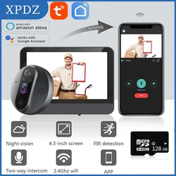 Timbre de puerta inteligente Tuya, mirilla con cámara de seguridad para el hogar, Audio bidireccional, 1080 HD, visión nocturna, WiFi