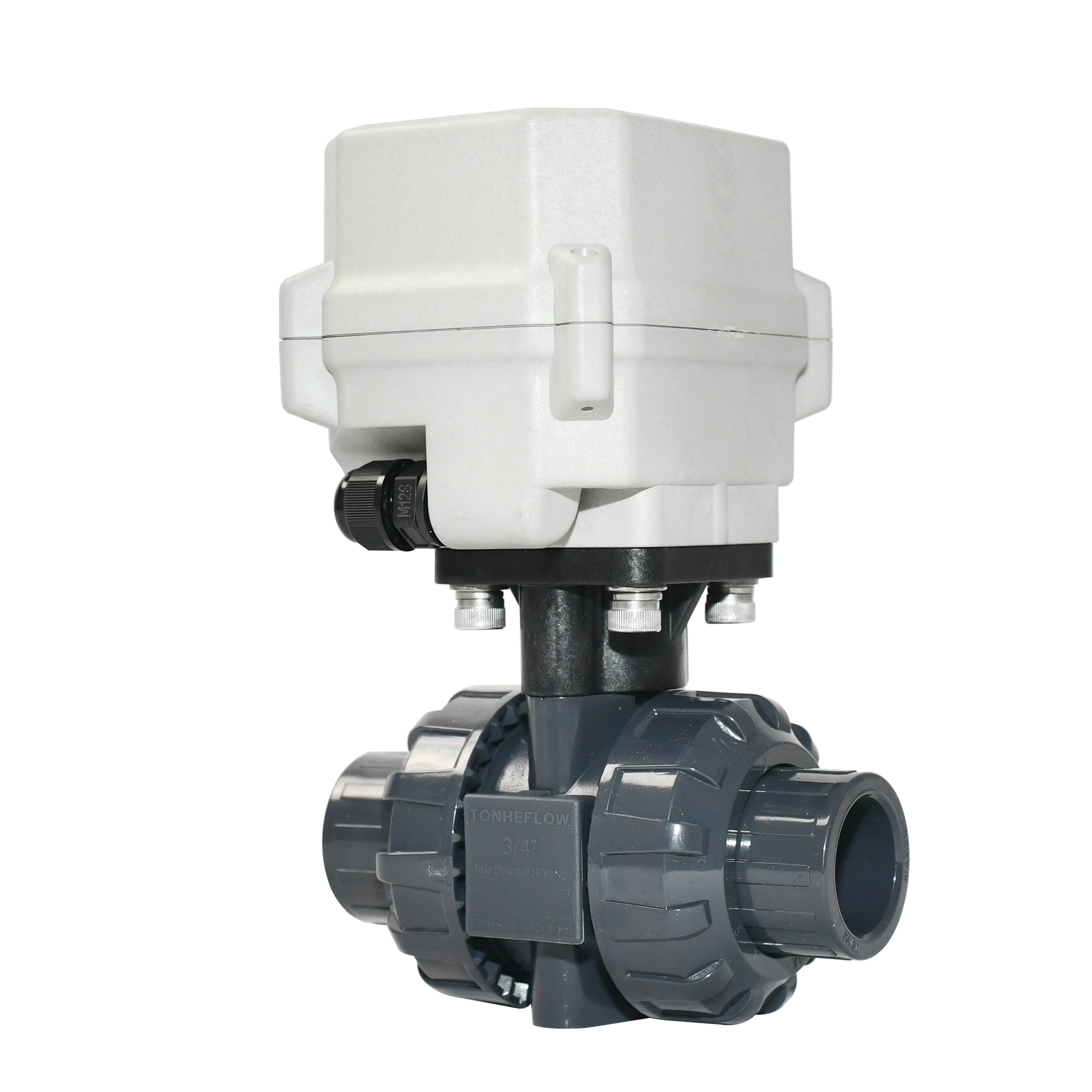 

Tonheflow A150-T20-P2-B 3/4" DN20 NPT UPVC double union CR301 AC/DC9-24v motorized valve 0.5m cable IP67 CE