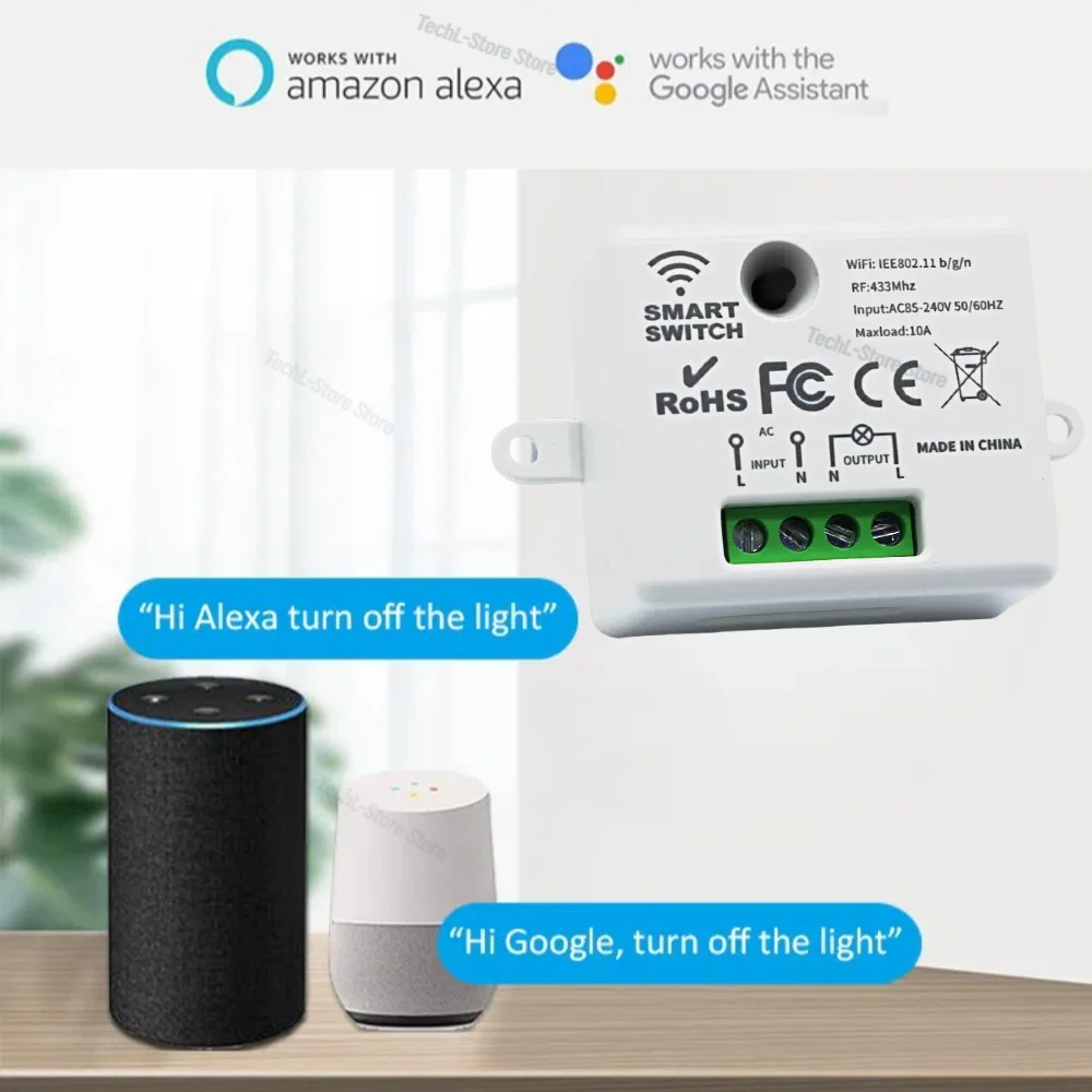 433 Mhz Drahtlose Fernbedienung AC 220 V WIFI Mini Licht Schalter RF Relais Modul Arbeit mit Tuya Smart Leben APP Google Home Alexa