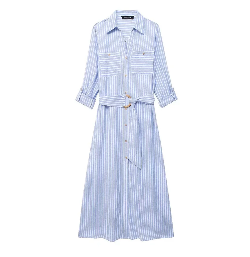 Women\'s Dresses 2024 New Fashionable Linen Shirt Style Dresses, Elegant and Chic Women\'s Long Dresses