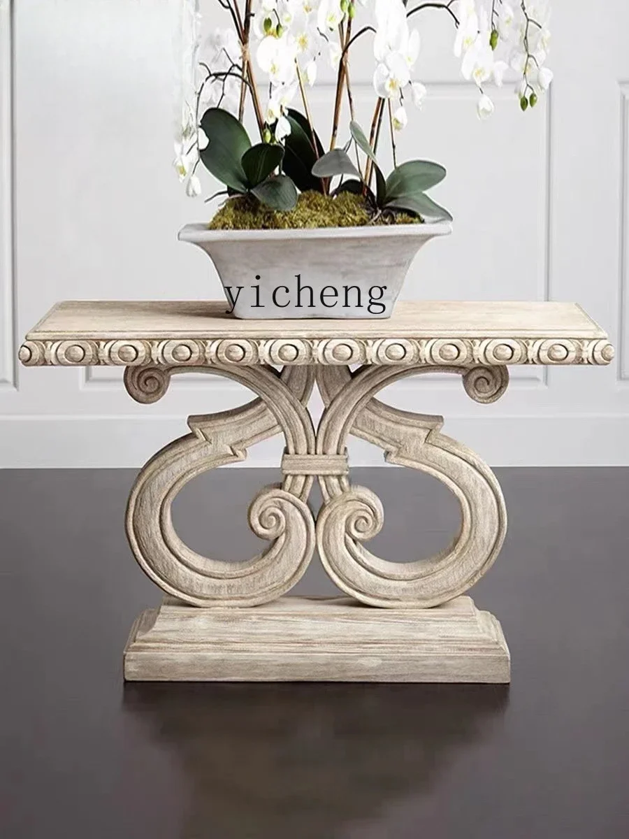 TQH6.14 LS Solid Wood Entrance Platform Simple and Old Entrance Hall Decoration Table Living Room Background Wall Painted Plants
