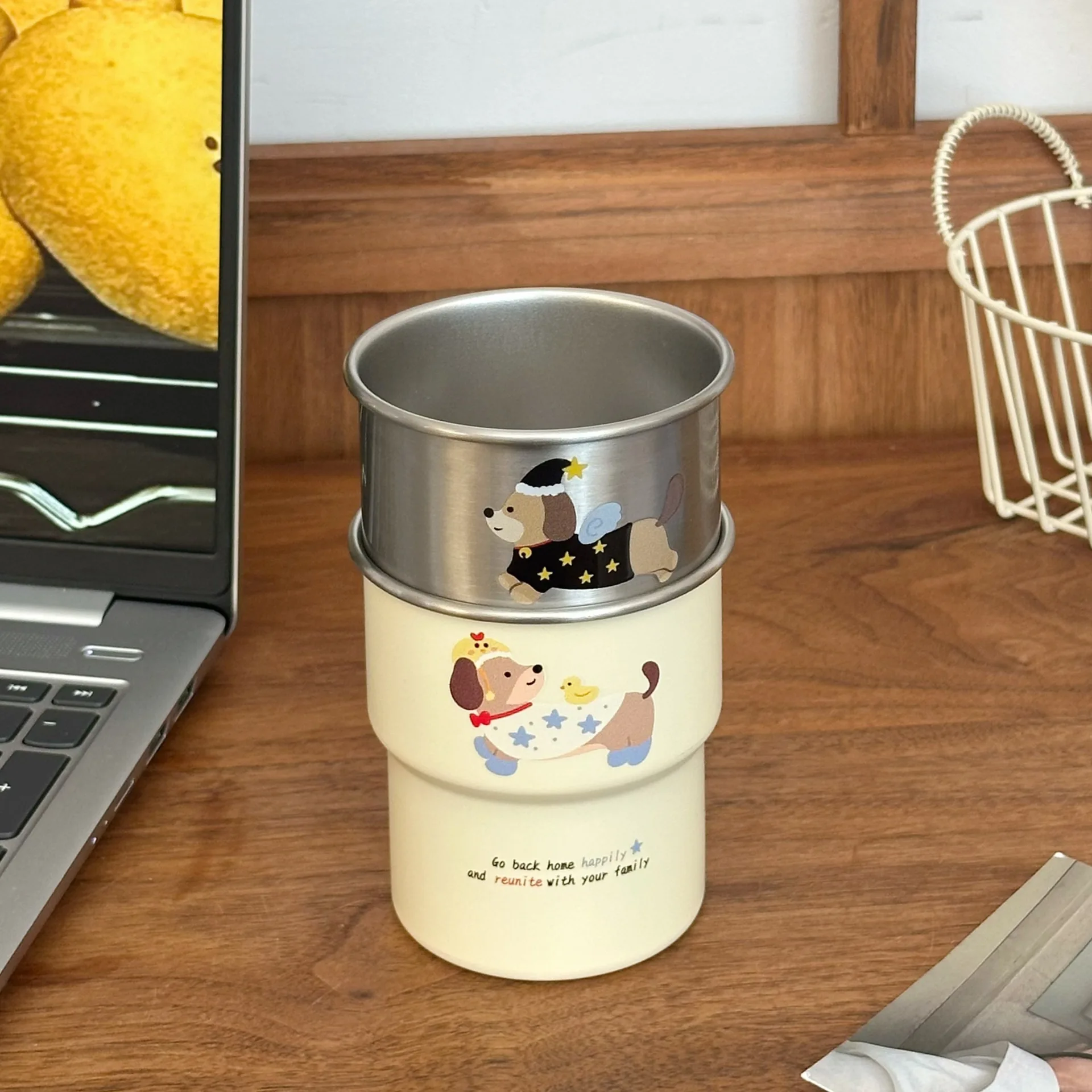 Cup High Appearance Level Cute Dachshund Dog Gargle Homemade Cartoon Stainless Steel Household Toothbrush Cup