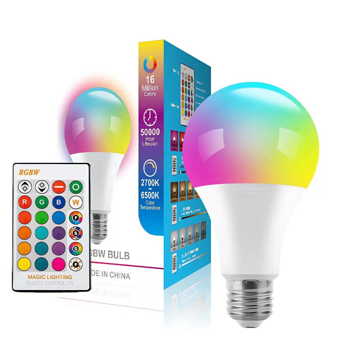 

16 Colors RGB Bulb LED Multicolor Bulb E27 Base 220V Household Lighting Dimmable 24 Key Remote Control Atmosphere Neon Light