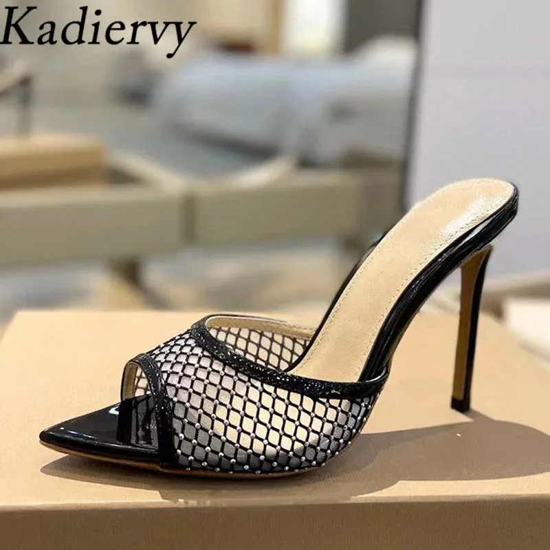 

Sexy High Heels Slippers Woman Mesh Hollow Outs Pointed Peep Toe Slides Summer Shoes Woman Stiletto Gladiator Sandals Women