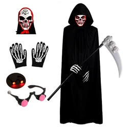 Scary Death Reaper Costume for Kids with Hooded Cloak and Scythe Prop, Perfect for Halloween