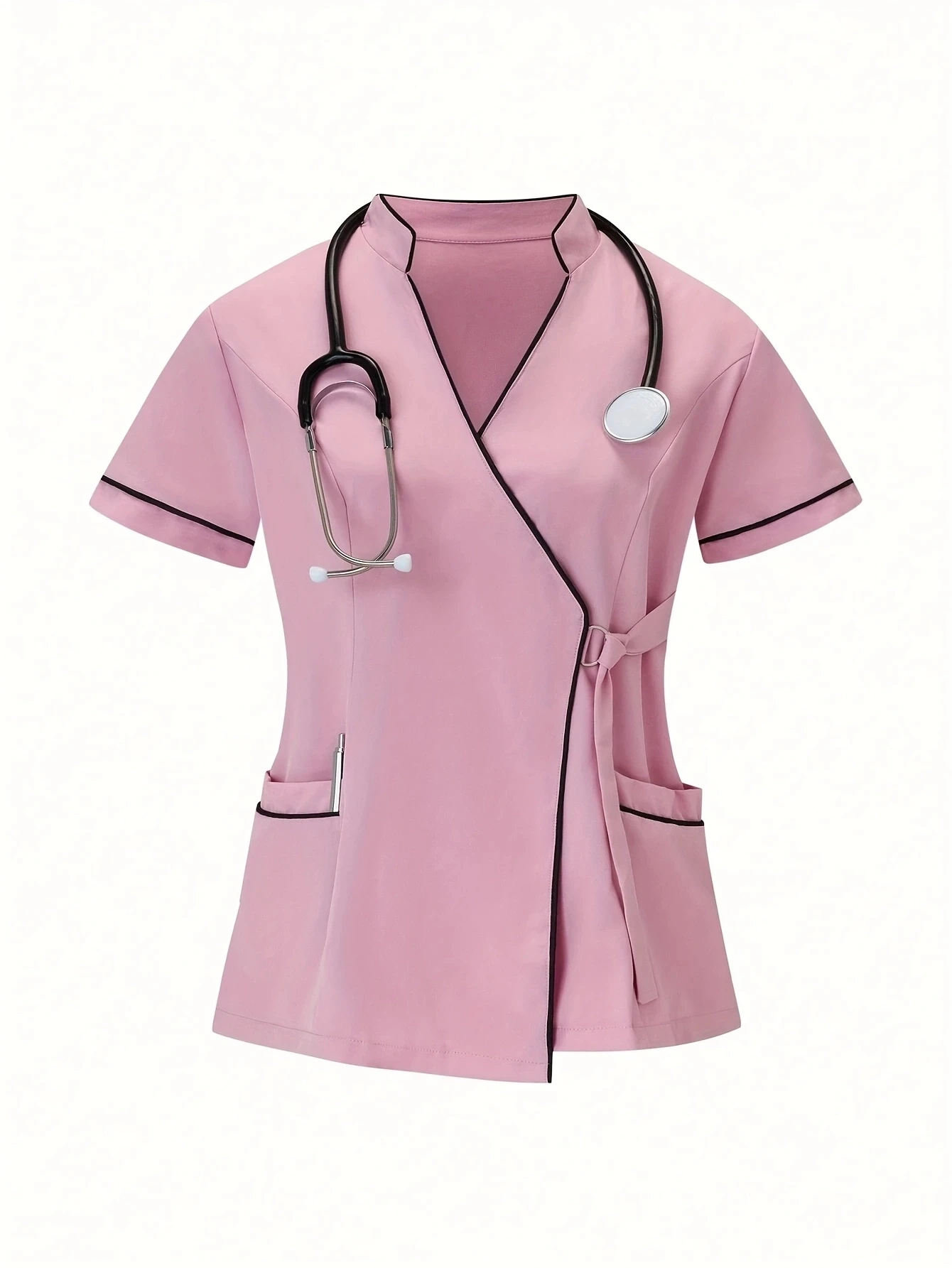 (set da 4 pezzi) Set sportivo da donna, uniforme da infermiera elasticizzata opaca, abbigliamento da lavoro, top medico traspirante, tasche casual color block