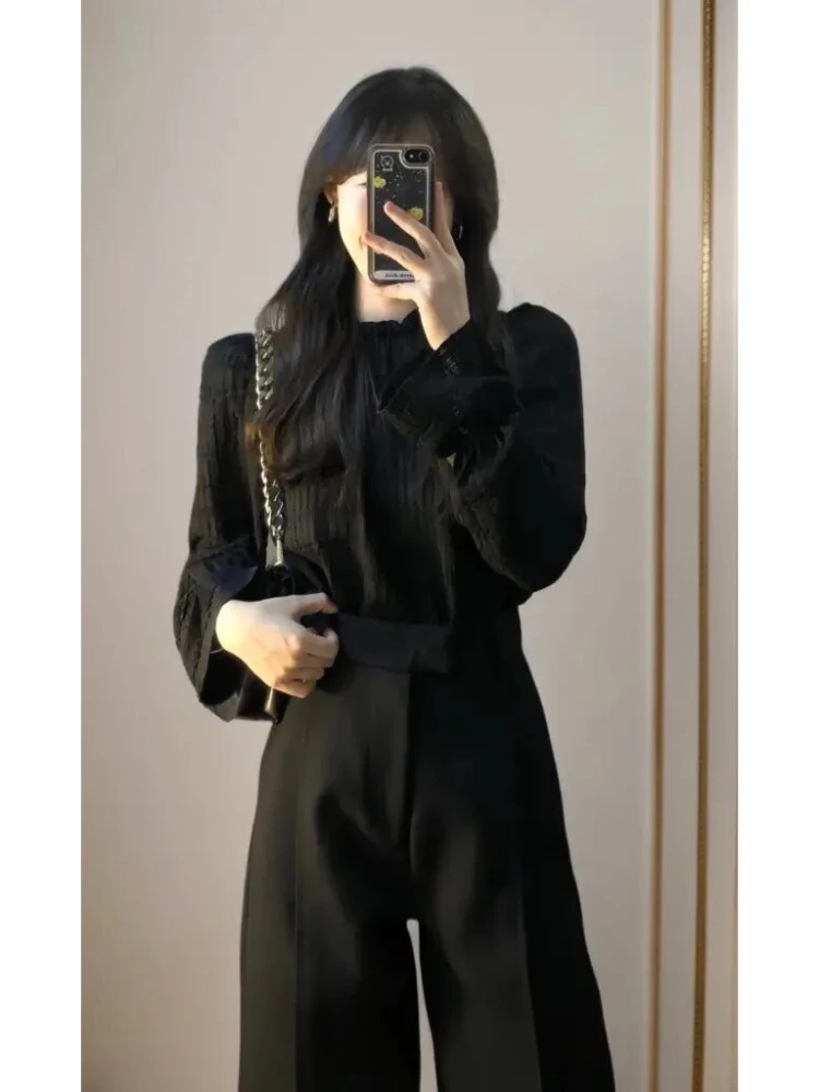 

Black Suit Set Women's Casual Two-Piece Set Early Autumn Fashion Commute Style Long Sleeve Regular Length Universal Fit